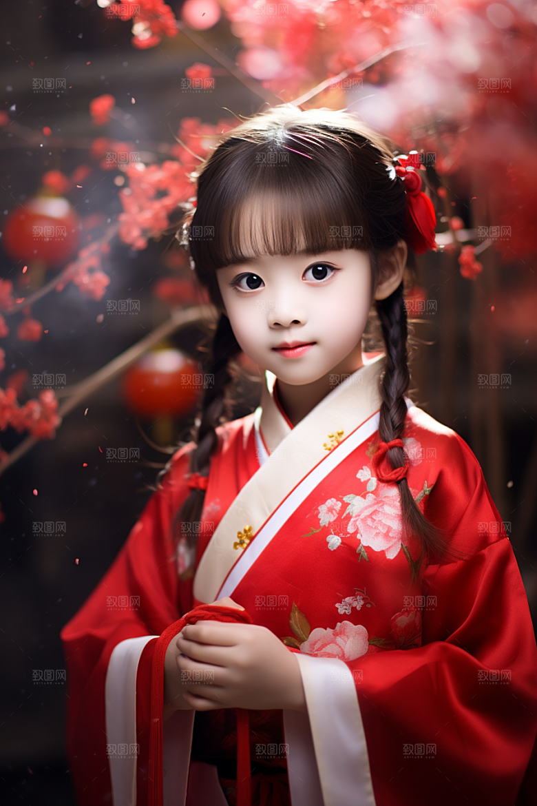 春节汉服女孩春日喜庆CG