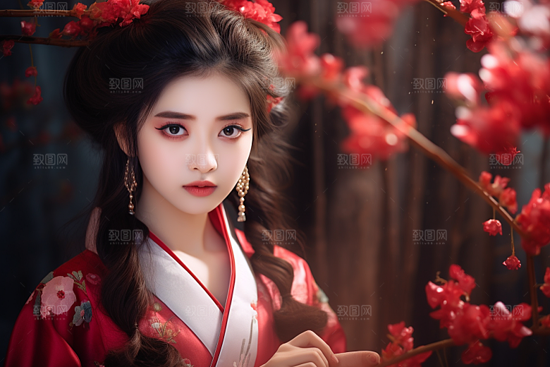 春节汉服女孩过年喜庆CG