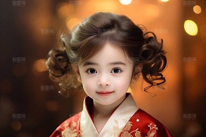 春节汉服女孩红色过年CG