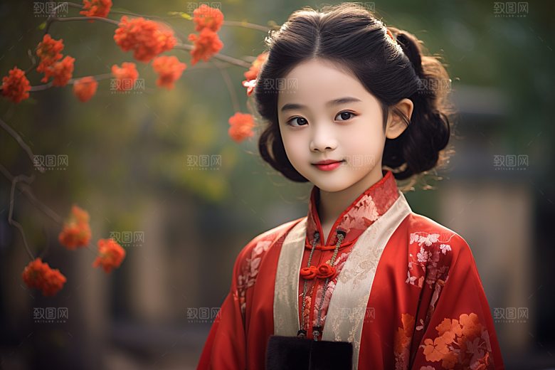 春节汉服女孩红色喜庆CG