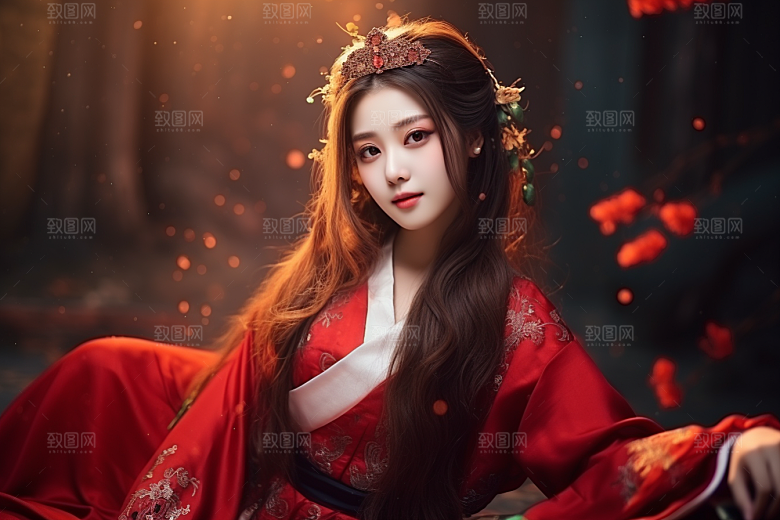 春节汉服女孩中国风过年CG