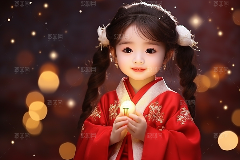 春节汉服女孩新春红色CG