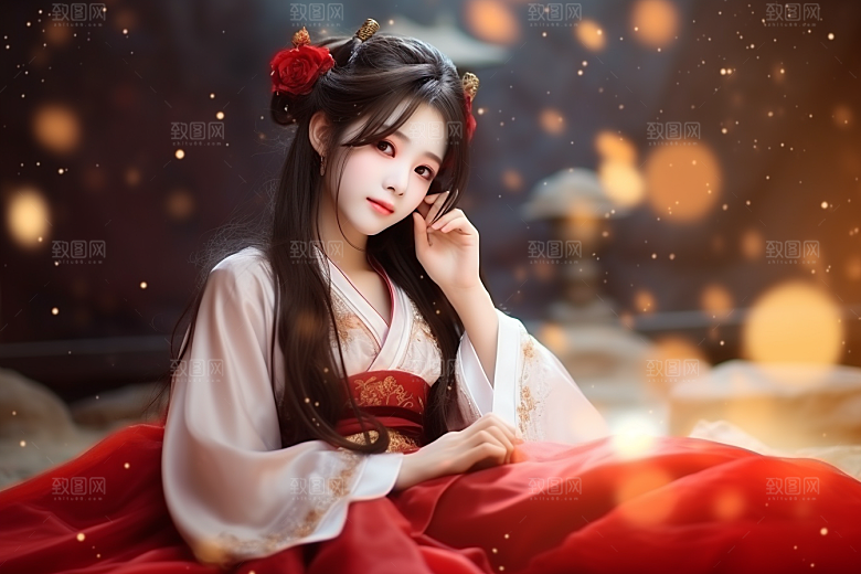 春节汉服女孩过年中国风CG
