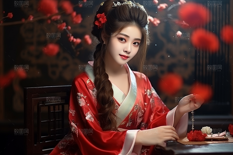 春节汉服女孩中国风喜庆CG