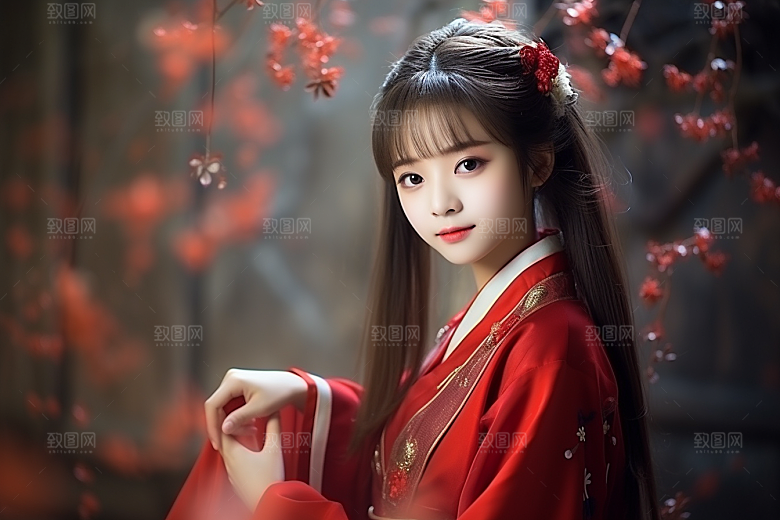 春节汉服女孩喜庆传统文化CG