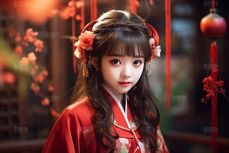 春节汉服女孩喜庆新春CG