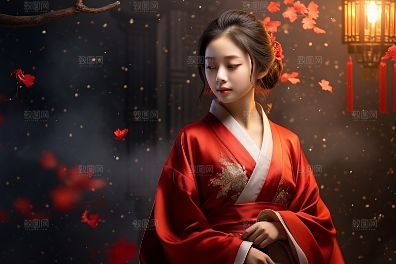 春节汉服女孩春日过年CG