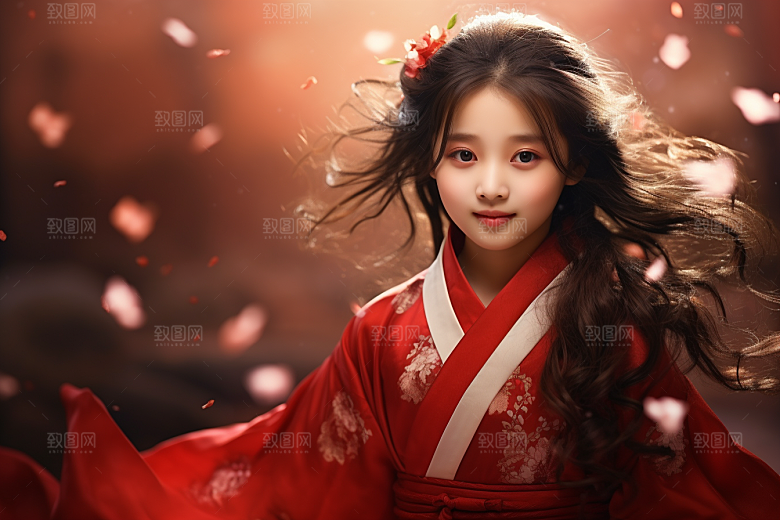 春节汉服女孩过年红色CG