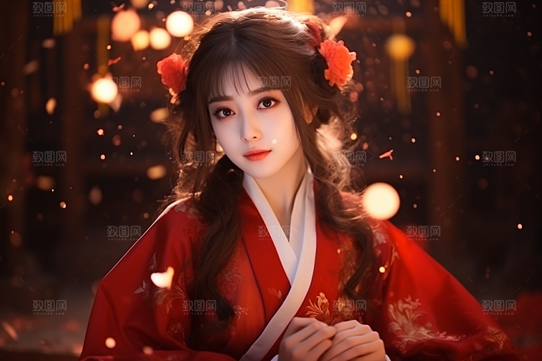 春节汉服女孩春日过年CG
