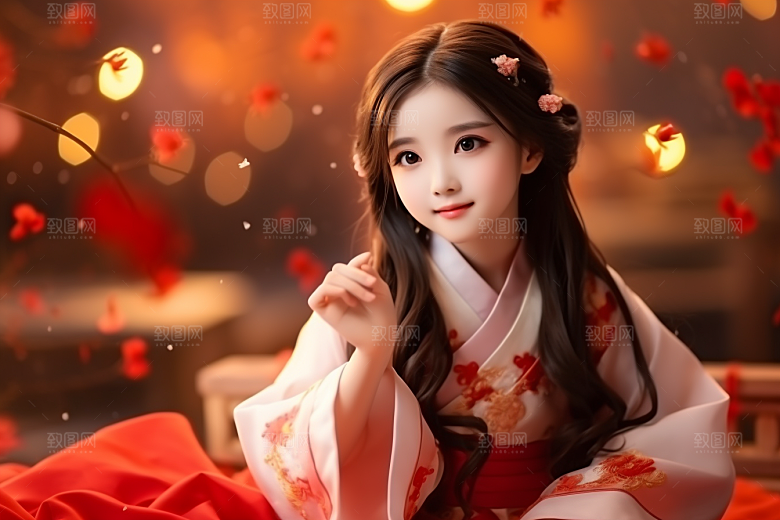 春节汉服女孩中国风喜庆CG