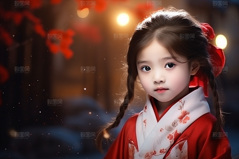 春节汉服女孩中国风过年CG