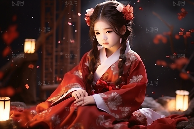 春节汉服女孩喜庆红色CG