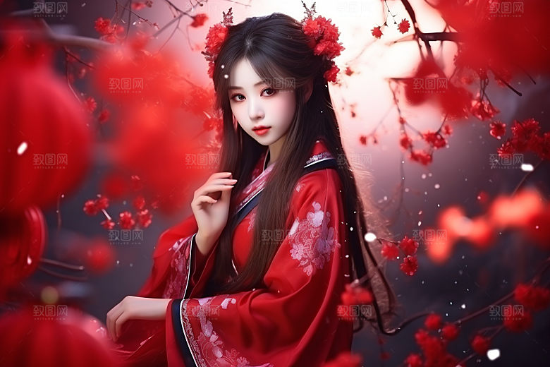 春节汉服女孩传统文化高清CG
