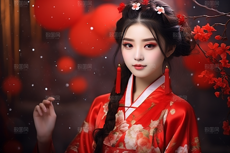 春节汉服女孩过年新春CG