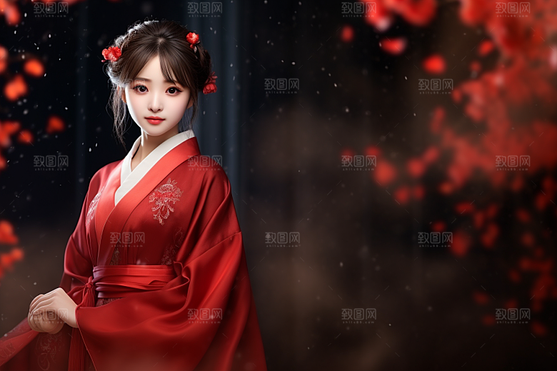 春节汉服女孩过年中国风CG