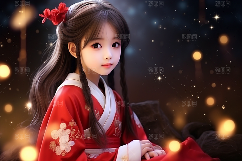 春节汉服女孩中国风传统文化CG