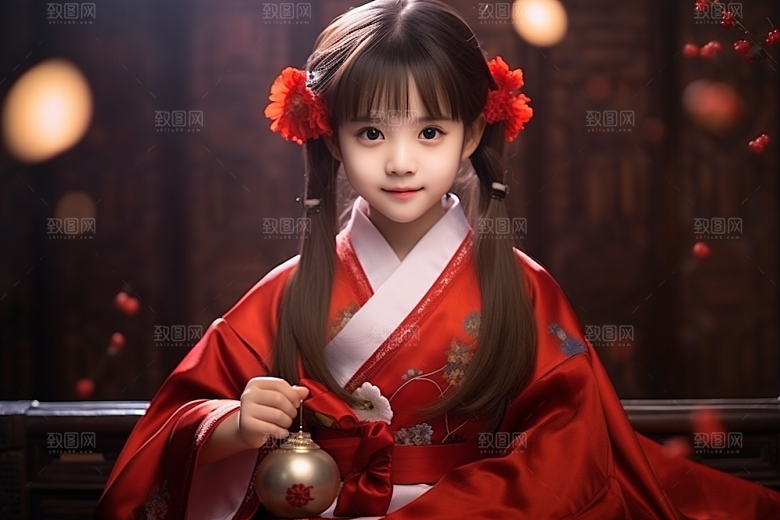 春节汉服女孩春日传统文化CG