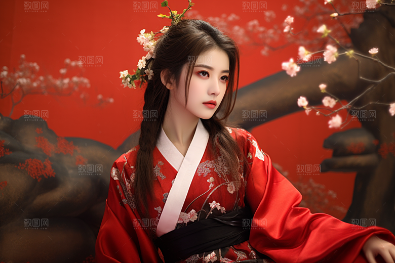 春节汉服女孩中国风新春CG