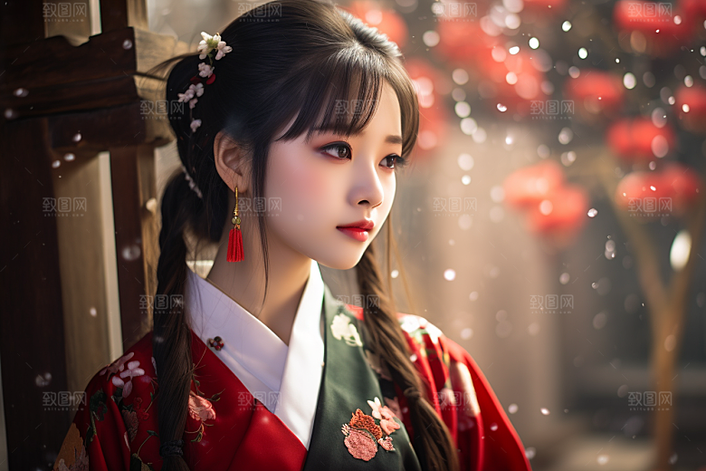 春节汉服女孩喜庆过年CG