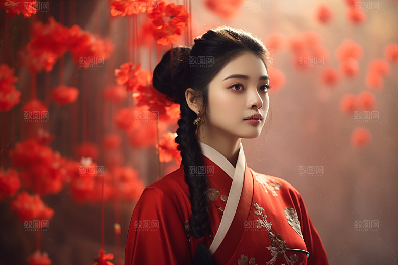 春节汉服女孩传统文化春日CG