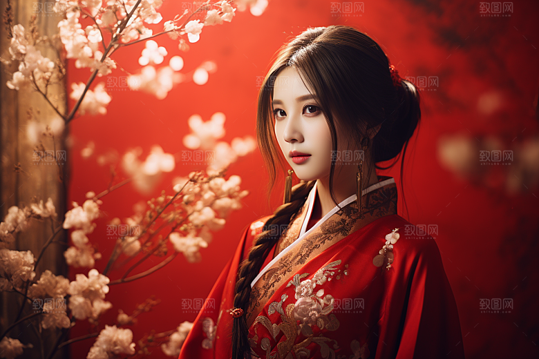 春节汉服女孩喜庆春日CG
