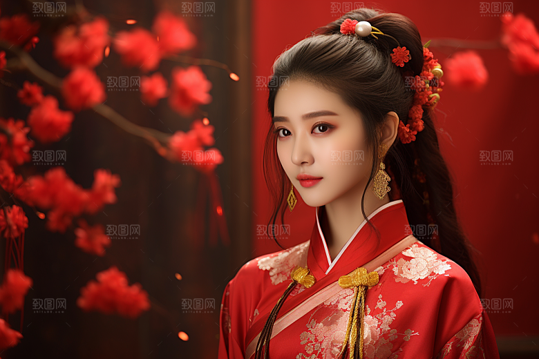 春节汉服女孩新春过年CG