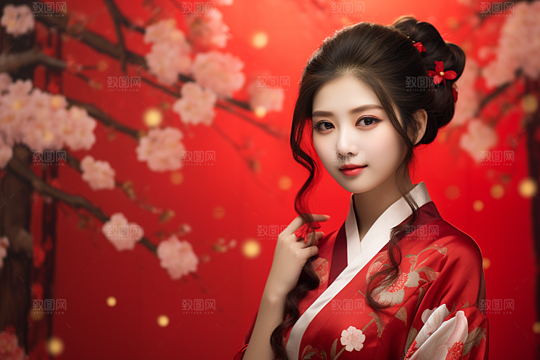 春节汉服女孩高清新春CG