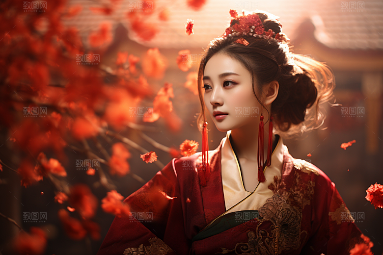 春节汉服女孩喜庆中国风CG
