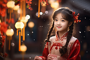 春节汉服女孩红色传统文化CG