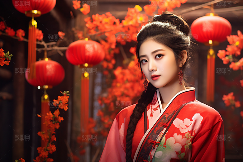 春节汉服女孩过年中国风CG