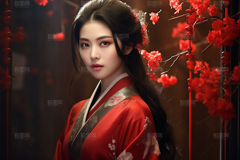 春节汉服女孩高清过年CG