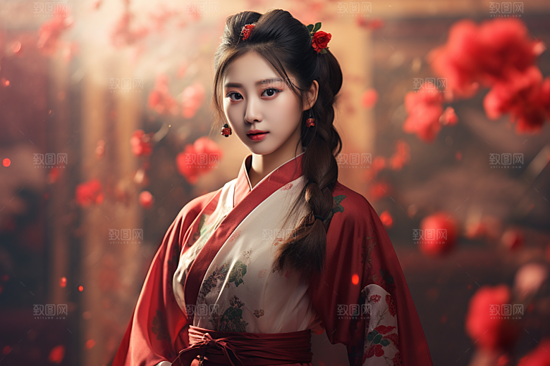 春节汉服女孩新春喜庆CG