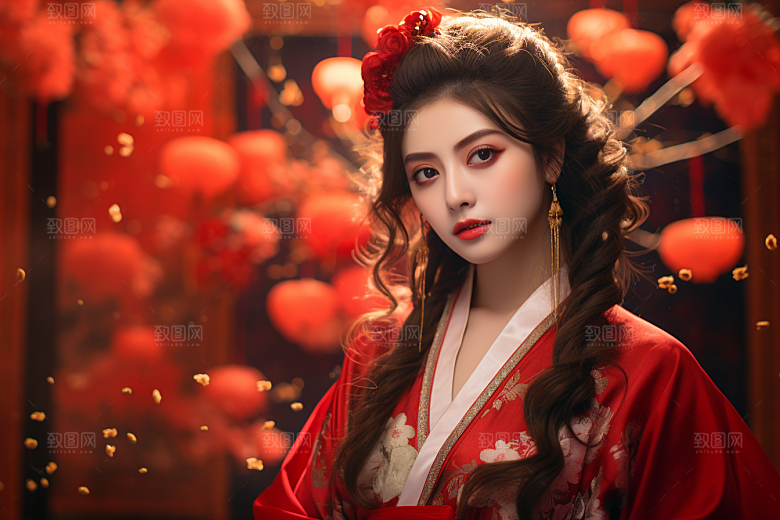 春节汉服女孩喜庆春日CG