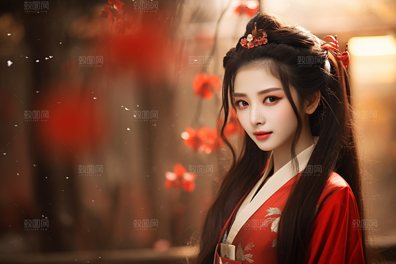 春节汉服女孩新春传统文化CG