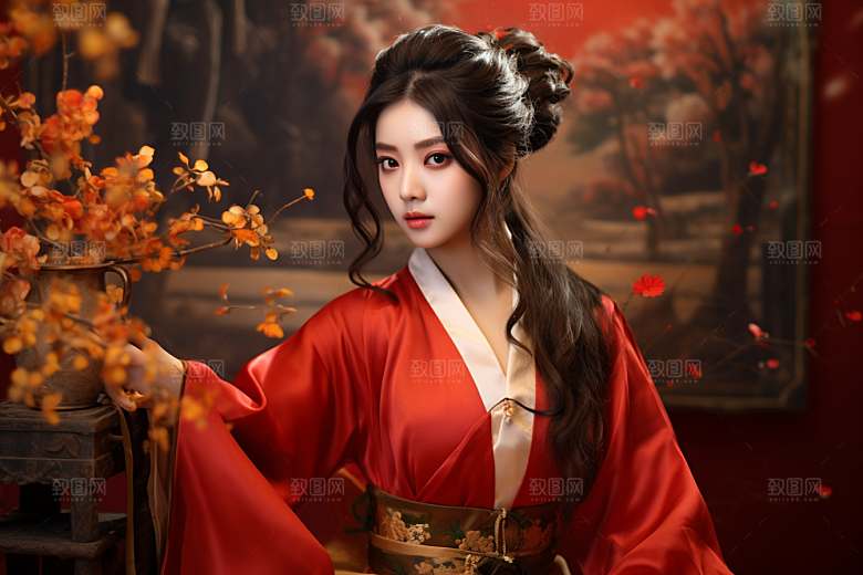 春节汉服女孩喜庆传统文化CG