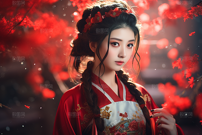 春节汉服女孩中国风传统文化CG