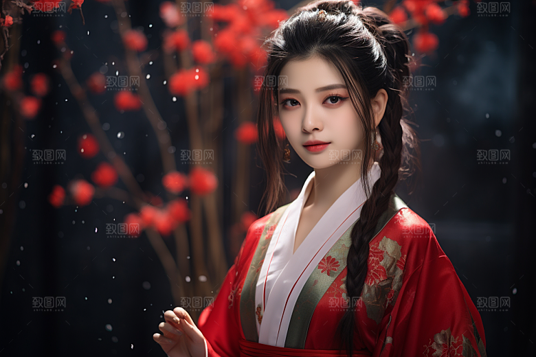 春节汉服女孩中国风传统文化CG