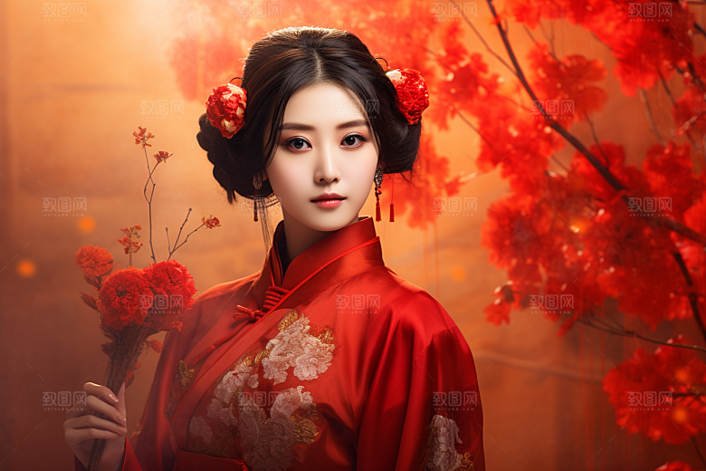 春节汉服女孩过年喜庆CG