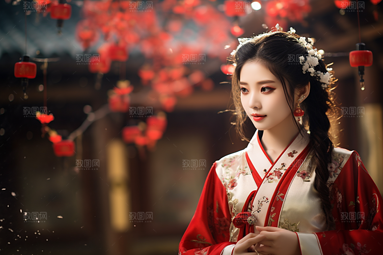 春节汉服女孩中国风传统文化CG