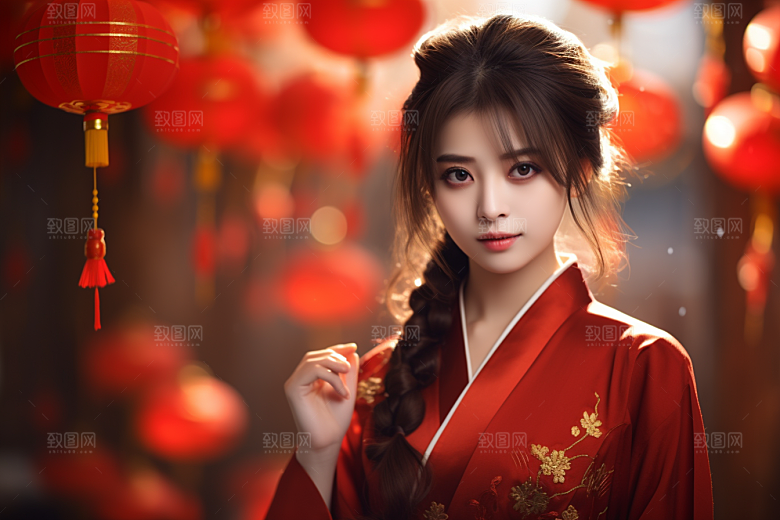 春节汉服女孩中国风新春CG