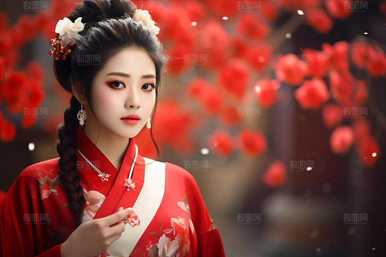 春节汉服女孩过年传统文化CG