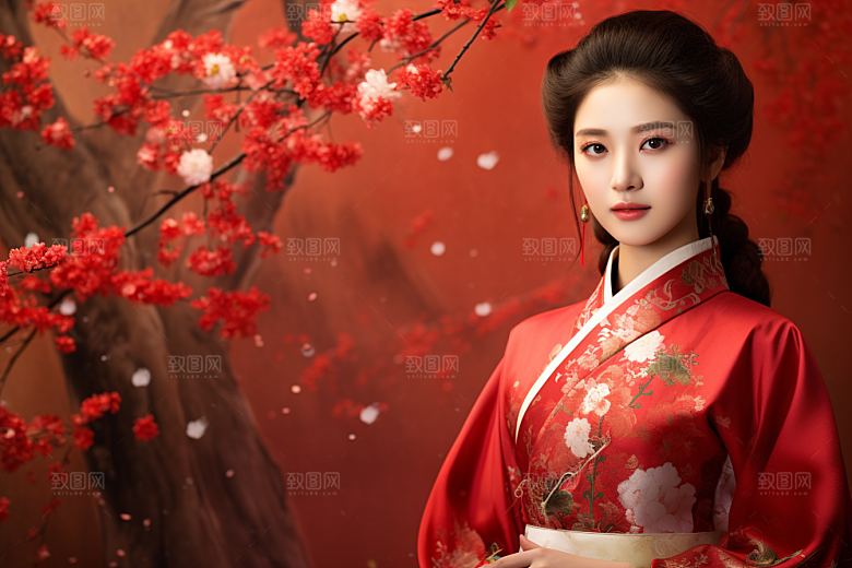 春节汉服女孩喜庆过年CG
