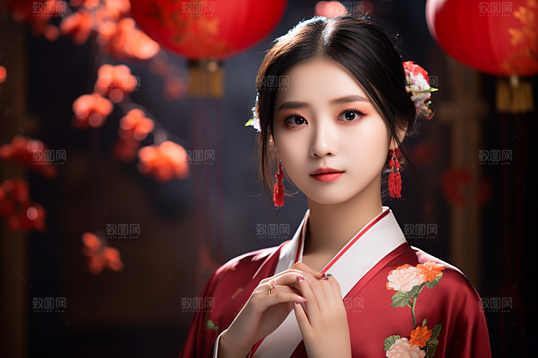春节汉服女孩新春喜庆CG