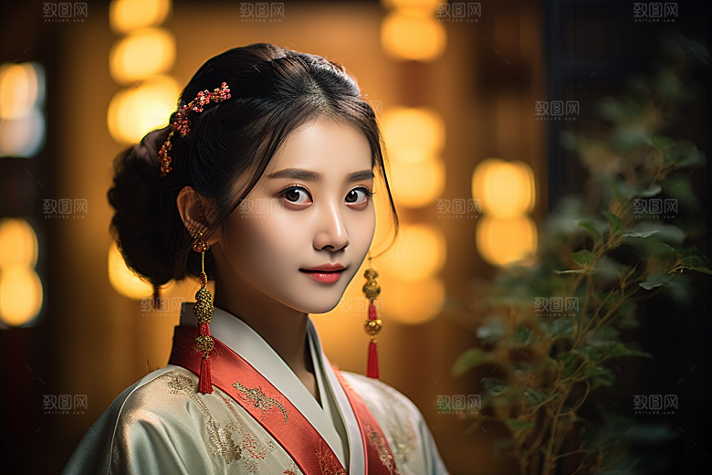 春节汉服女孩红色传统文化CG