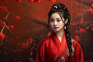 春节汉服女孩中国风过年CG