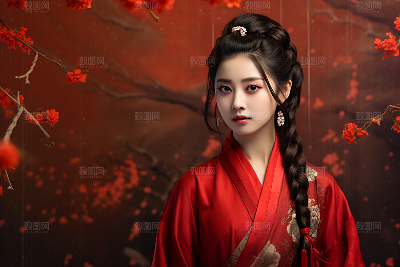 春节汉服女孩中国风过年CG