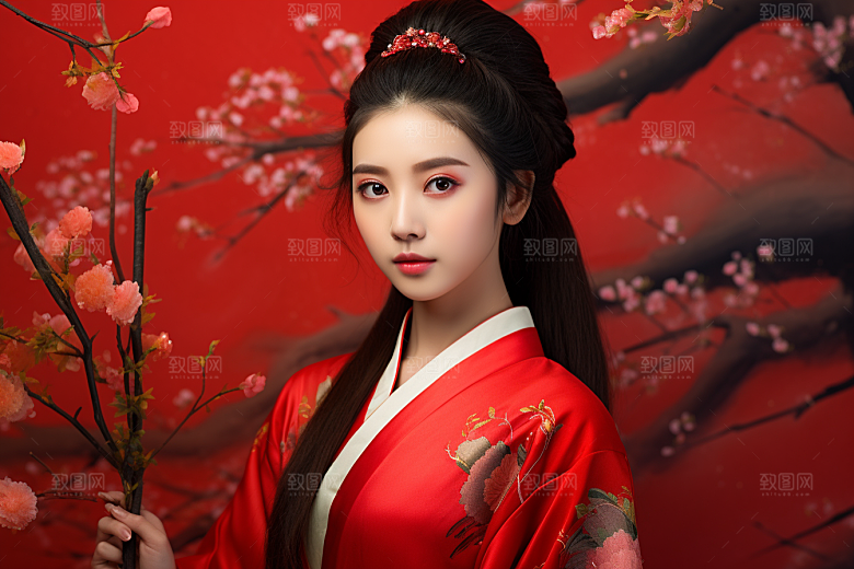 春节汉服女孩中国风喜庆CG
