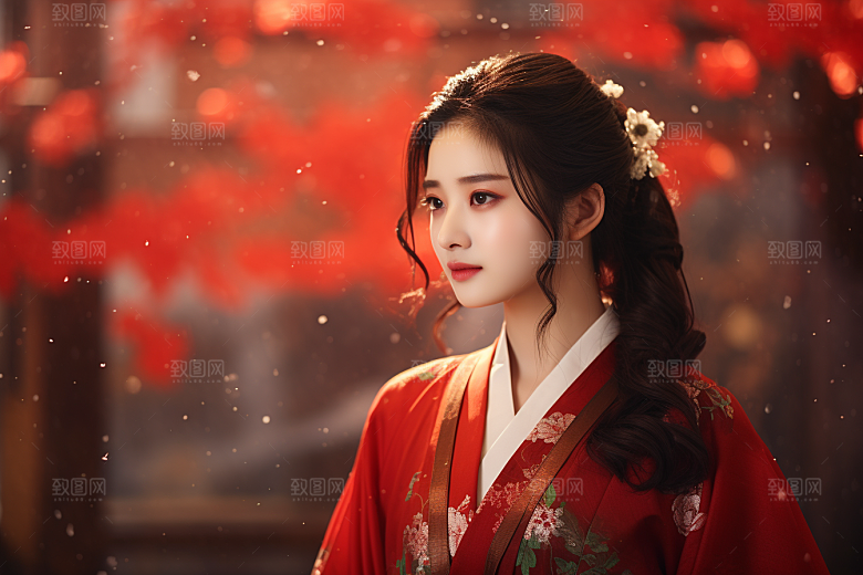 春节汉服女孩中国风过年CG