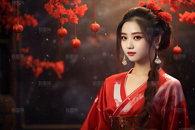 春节汉服女孩传统文化喜庆CG