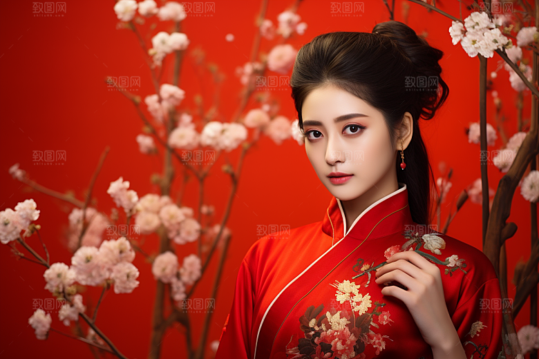 春节汉服女孩中国风喜庆CG